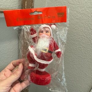 NOS Vintage Flocked Dancing Santa, Waving Santa, Vintage Christmas